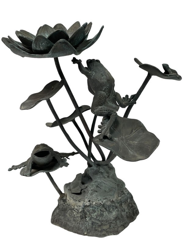 BRONZE LILLY PAD, LOTUS, & FROG GARDEN FOUNTAIN (1 of 10)