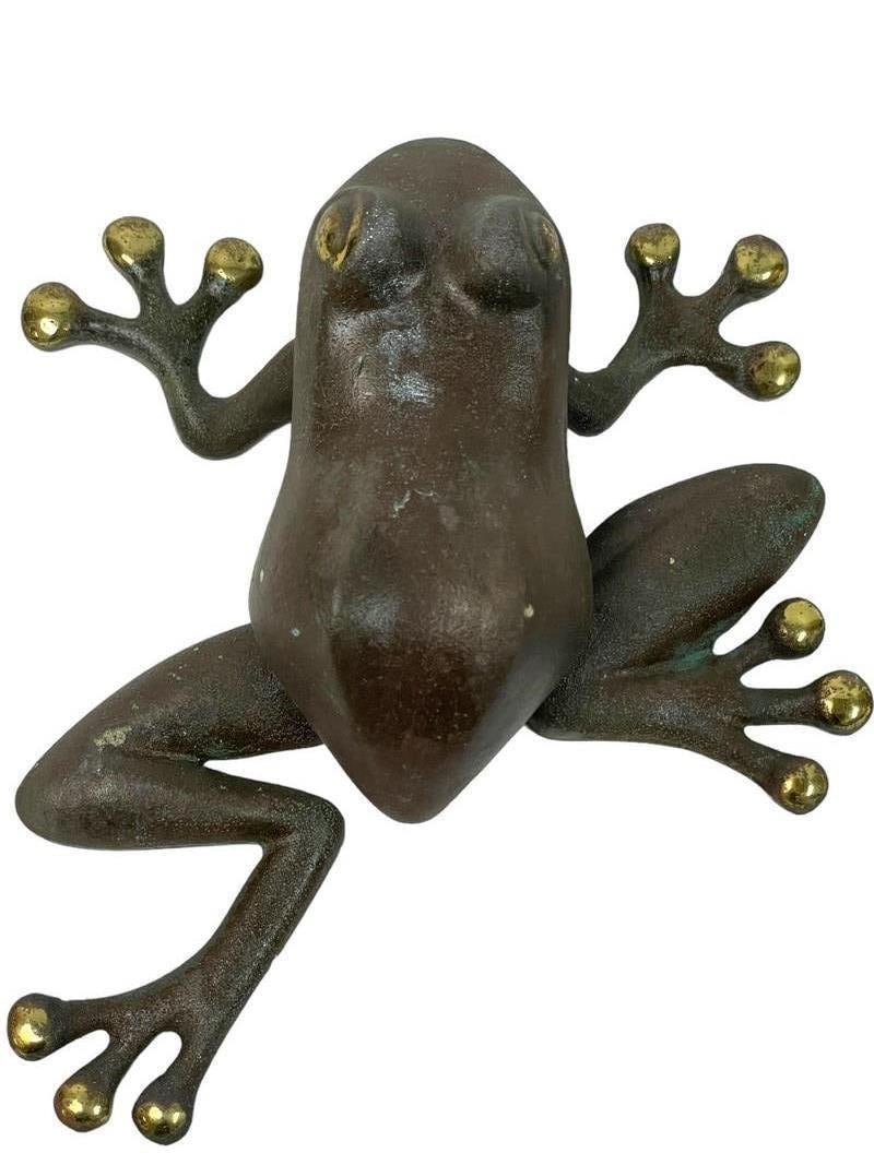 VINTAGE GREEN BRASS TREE FROG DOOR KNOCKER 6" (1 of 8)