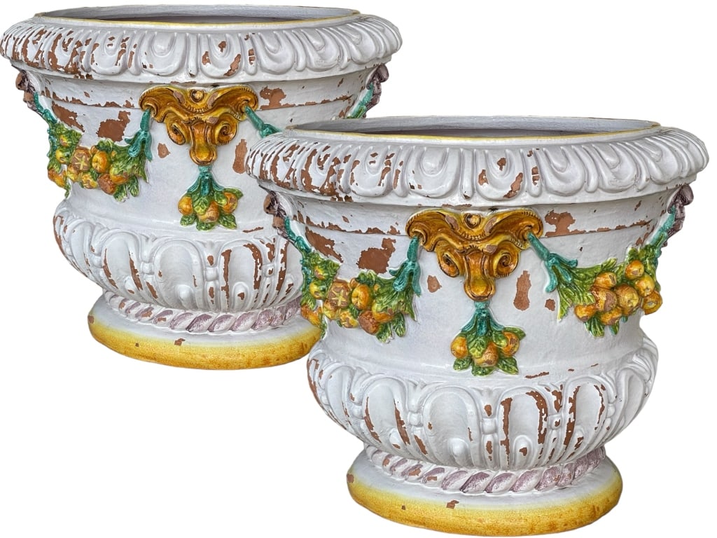 LARGE ITALIAN PAINTED TERRACOTTA  URN PLANTERS 27" (1 of 13)