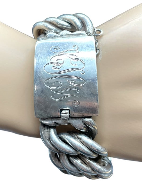 HEAVY STERLING SILVER DOUBLE CURB ID BRACELET 237G (1 of 12)