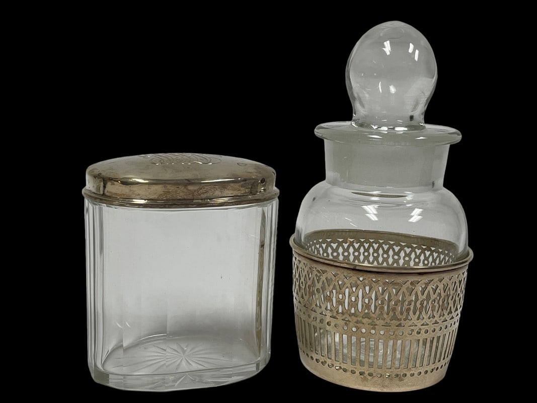STERLING OVERLAY GLASS BOTTLE & STERLING JAR (1 of 7)