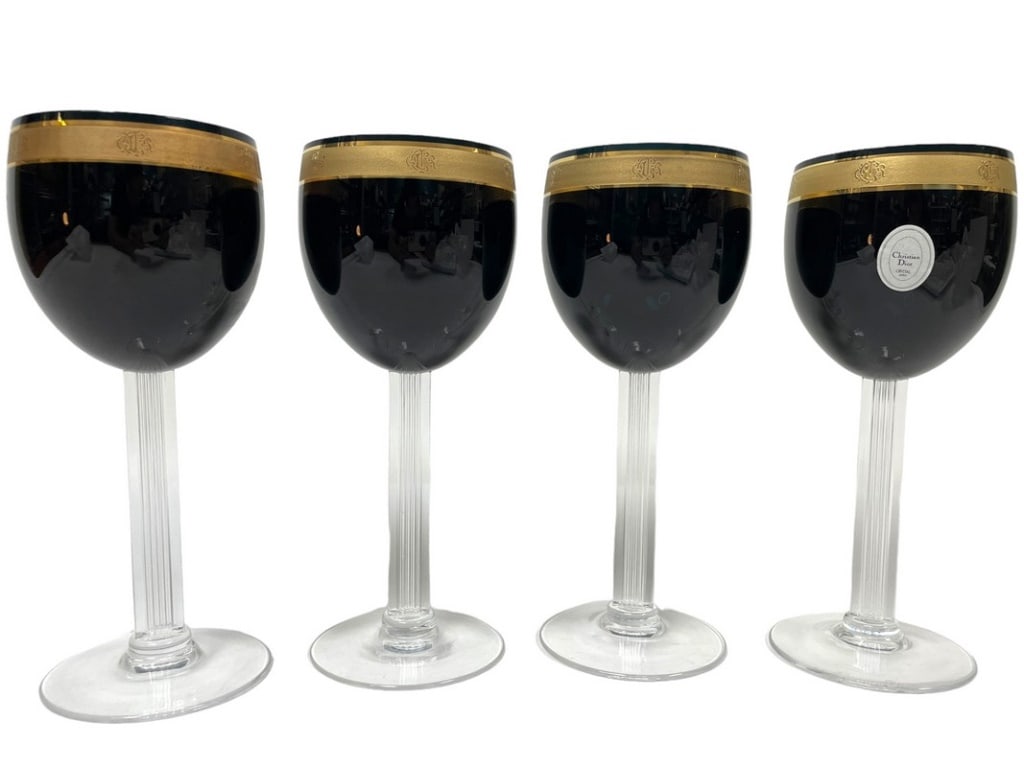CHRISTIAN DIOR EBONY DIOR WINE GLASS SET OF 4 NIB: NIB! SET OF 4 CHRISTIAN DIOR EBONY DIOR WINE GLASSES -NEW IN BOX -2 OF 2 AVAILABLE -DP42424