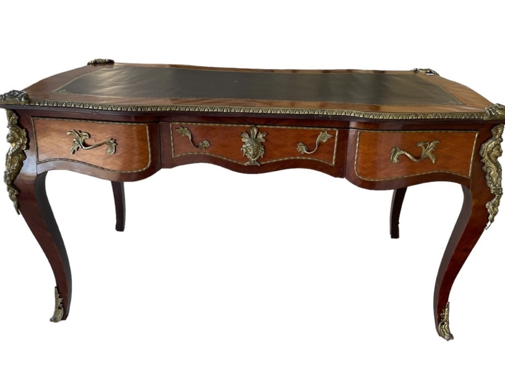 19C. LOUIS XV STYLE LEATHER TOP  WALNUT DESK 56" (1 of 8)