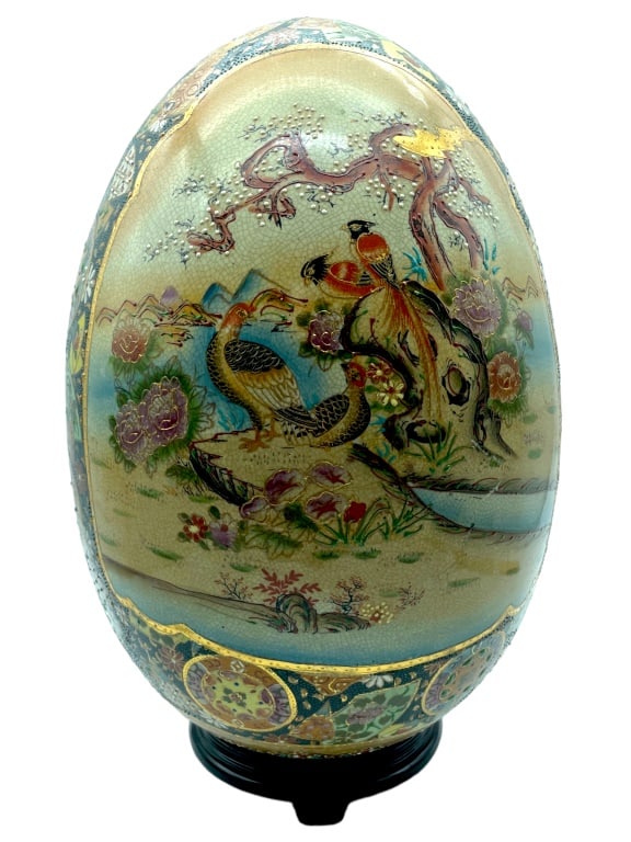 LARGE CHINESE SATSUMA CLOISONE PORCELAIN EGG 19" (1 of 8)