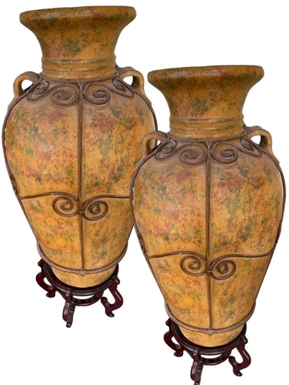 PAIR OF LARGE DECORATIVE CERAMIC URNS 36" (1 of 6)