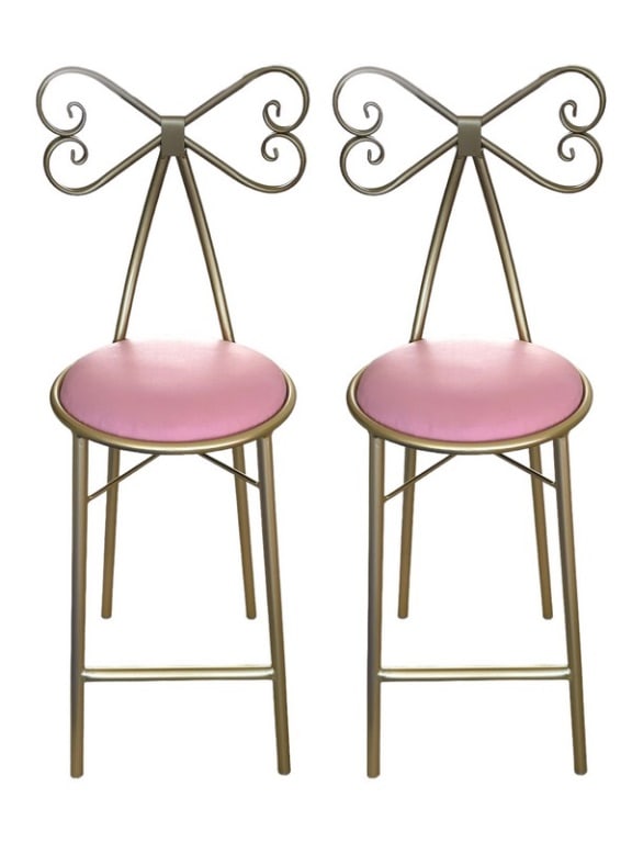 PAIR OF IRON ART PINK DRESSING STOOLS / BAR STOOLS (1 of 4)