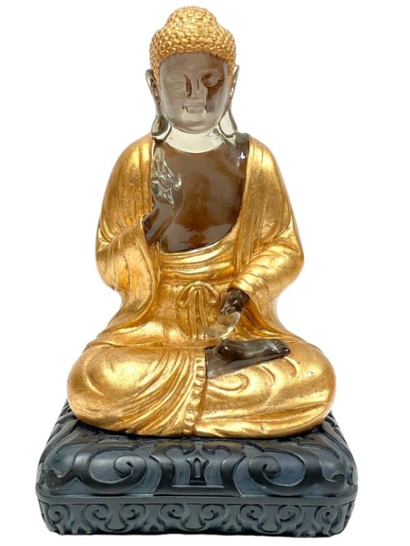 SEATED FIGURE OF BUDDHA FIGURINE 12": SEATED FIGURE OF BUDDHA FIGURINE -COMPOSITE MATERIAL -12" X 7" X 7" APPROX -VERY GOOD PRE OWNED CONDITION -DP5124WINDO
