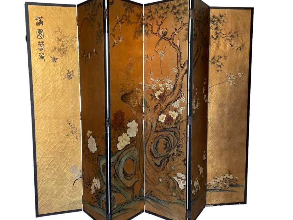 LARGE MID CENTURY ASIAN ROOM DIVIDER SCREEN 108" (1 of 6)