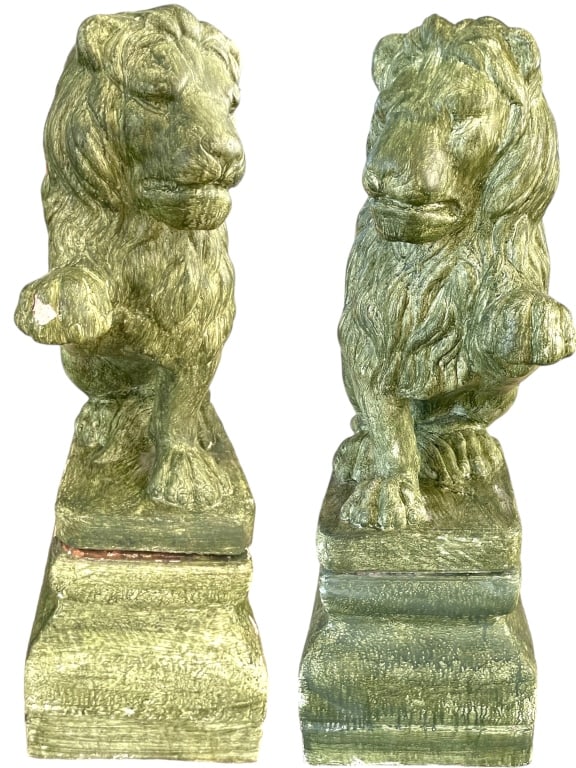 PAIR OF CONCRETE LION FRONT ENTRY STATUES 34" (1 of 9)