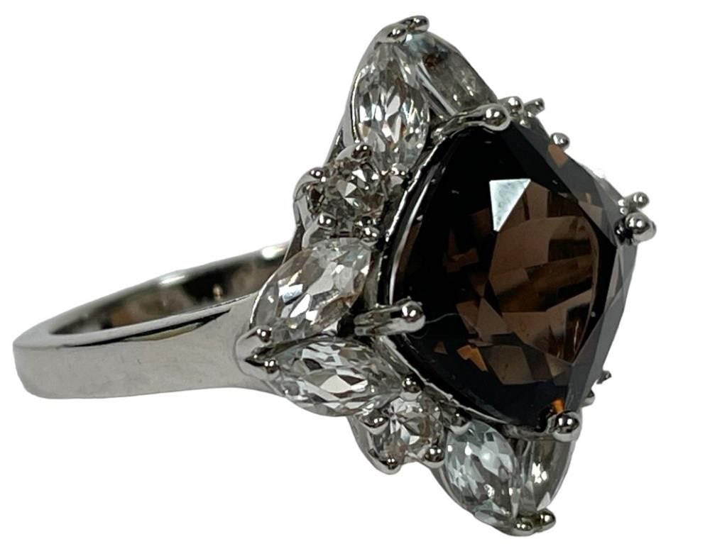 SMOKY QUARTZ STERLING SILVER COCKTAIL RING SZ 9 (1 of 6)