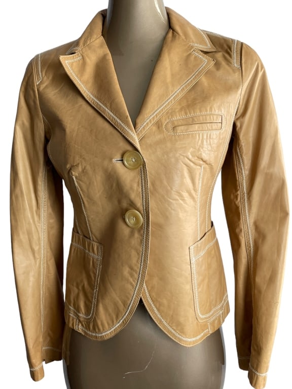 DONNA KARAN CALF SKIN LEATHER JACKET SZ 6 (1 of 9)