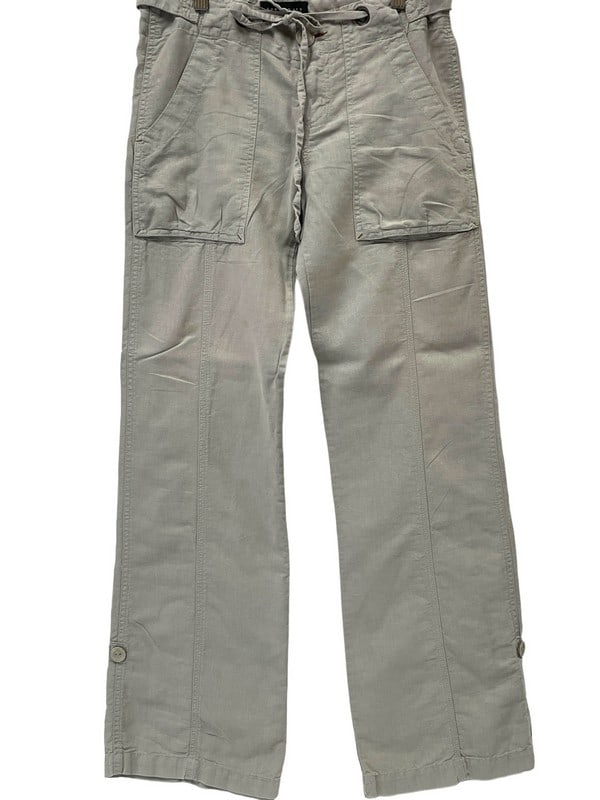 SANCTUARY WOMEN'S LINEN STRAIGHT LEG PANTS SZ 27: SANCTUARY CLOTHING WOMEN'S STRAIGHT LEG COTTON LINEN PANTS TROUSERS | WOMEN'S DESIGNER CLOTHING -SIZE 27 - PRE OWNED CONDITION, MINOR DISCOLOR -DP5724