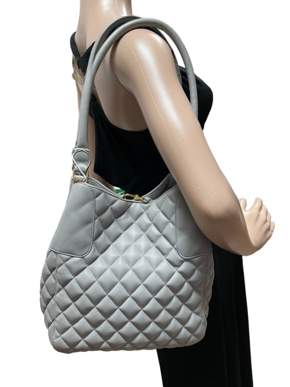 NEW LALO GRAY QUILTED ITALIAN NAPA LEATHER HANDBAG (1 of 7)