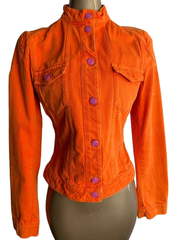 ETRO ORANGE DESIGNER DUNGAREE JACKET SZ 42 (1 of 4)