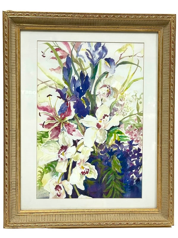 LINDA LUCAS SIGNED BOTANICAL WATERCOLOR 21" (1 of 4)