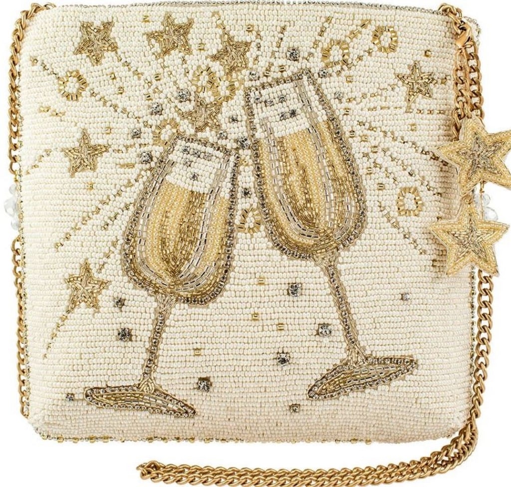 NEW MARY FRANCES TOAST OF THE TOWN HANDBAG: NEW MARY FRANCES TOAST OF THE TOWN HANDBAG NEW MARY FRANCES TOAST OF THE TOWN HANDBAG -8 x 1 x 7.25" -Strap Length End to End: 50.5" -Strap Drop: 24.25" -Removable crossbody chain strap, zipper closur