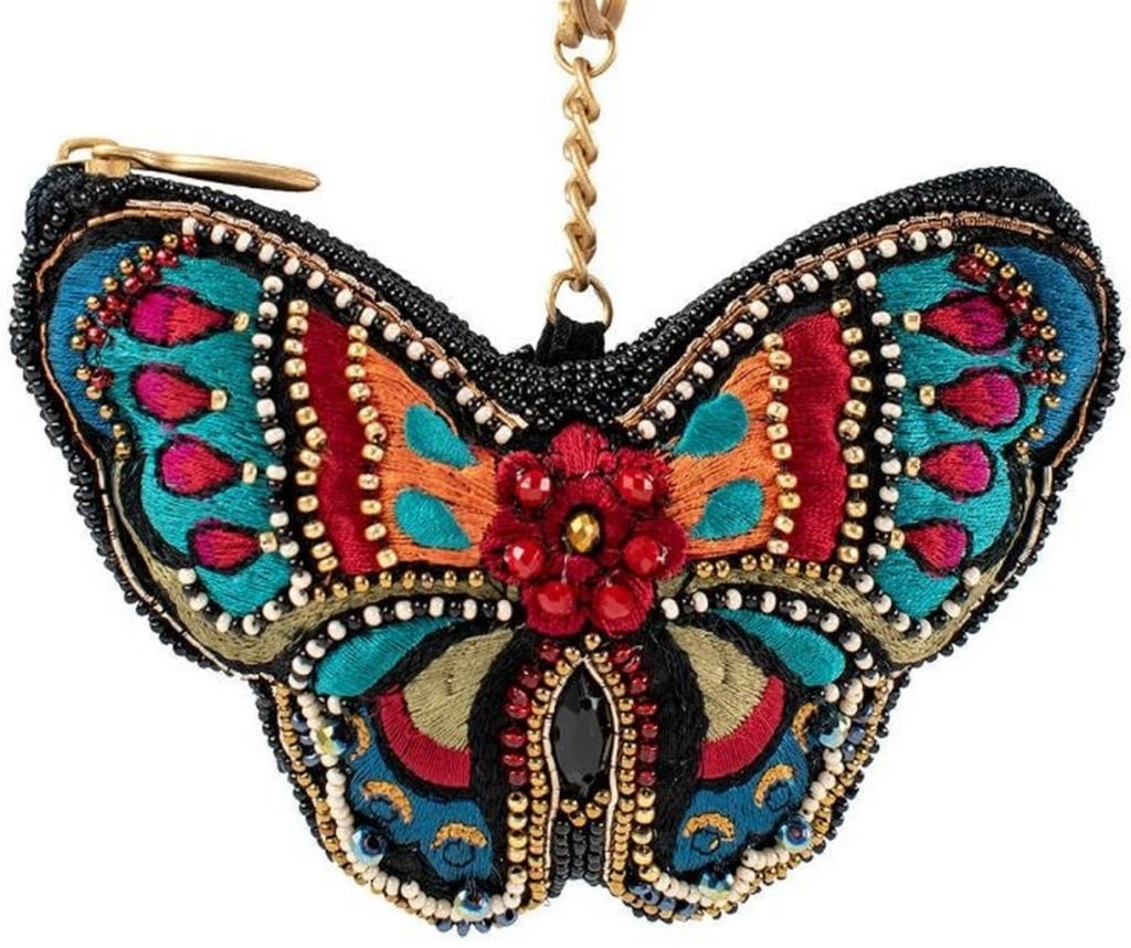 NEW MARY FRANCES ALL A FLUTTER KEY FOB/ COIN PURSE: NEW MARY FRANCES ALL A FLUTTER KEY FOB/ COIN PURSE -5 x 0.5 x 3" -Zipper closure, key ring and easy open lobster-claw clasp -This is a handmade item, each one an individual work of art. Slight variati