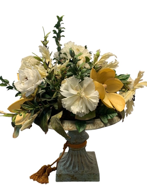 LARGE FAUX FLOWER ARRANGEMENT IN CERAMIC COMPOTE (1 of 2)
