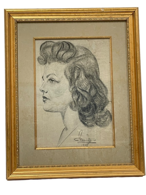 1940'S PORTRAIT PENCIL DRAWING OF A WOMAN 20.5" (1 of 5)