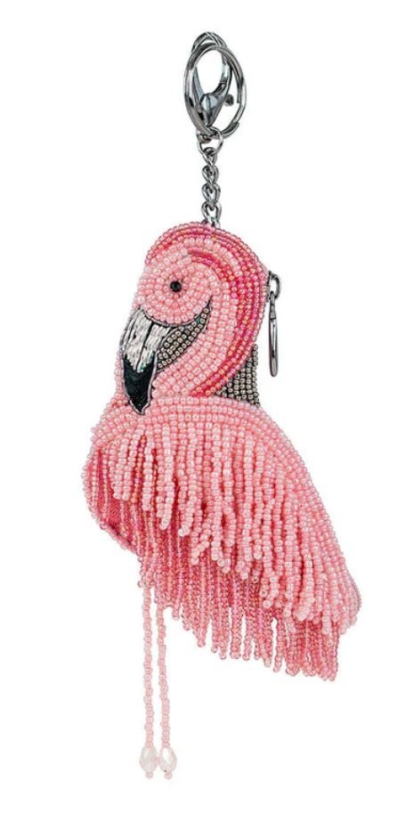 NEW MARY FRANCES A LEG TO STAND ON COIN PURSE/FOB: This flamboyant Mary Frances flamingo coin purse is a sassy splash of pink with its intricate beading and fringe that dances with every movement. It's a tiny treasure trove for your coins and a playfu