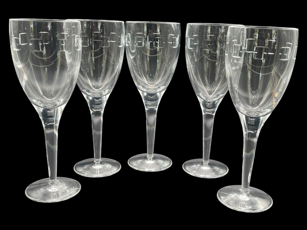 RARE JOHN ROCHA WATERFORD GEO WINE GLASSES: RARE JOHN ROCHA WATERFORD GEO WINE GLASSES -VERY GOOD CONDITION ON 5- NO CHIPS, CRACKS OR REPAIRS -SMALL CHIP ON ONE
