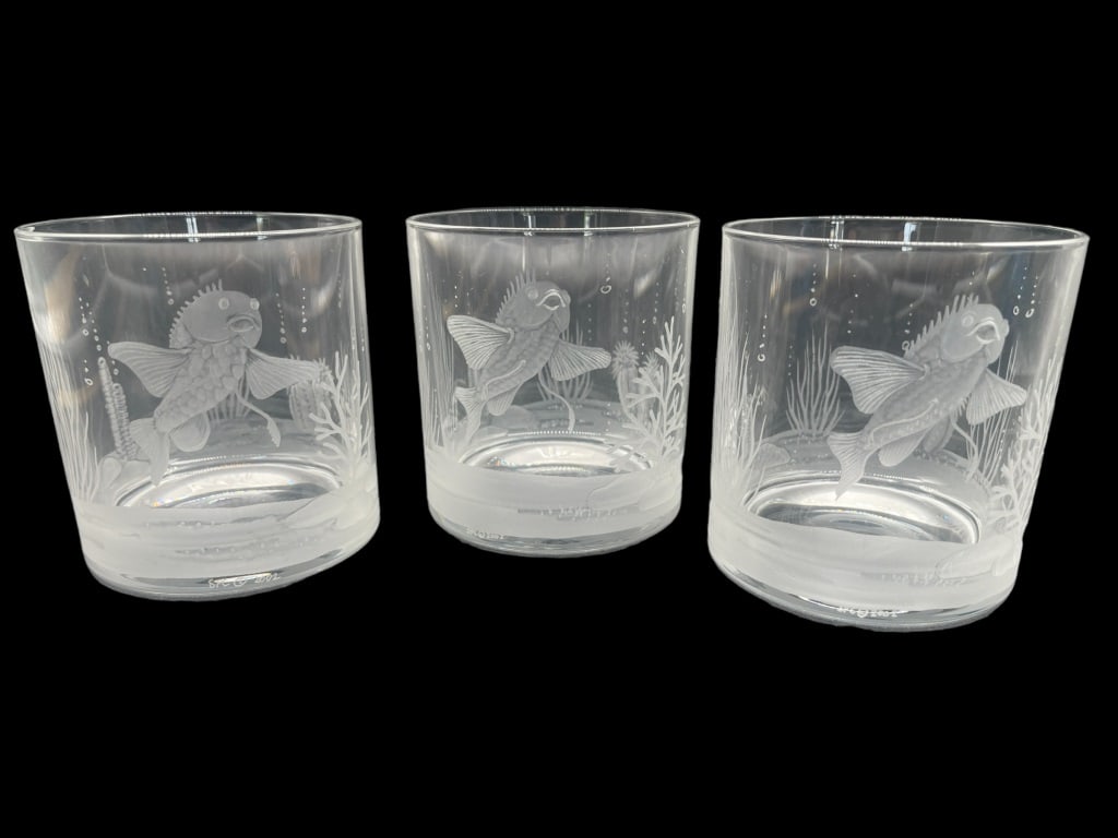 SET OF 3 SPC BLOW FISH BARWARE ROCK GLASSES (1 of 4)