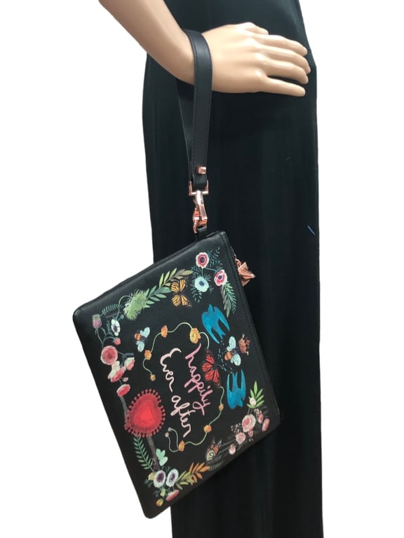 NEW EMM KOU "HAPPILY EVER AFTER" PALOMA POUCH $250: - NEW EMM KOU "HAPPILY EVER AFTER" PALOMA POUCH $250 - ITALIAN LEATHER WITH EMBROIDERY - DETACHABLE WRIST STRAP - GF 11/3/23