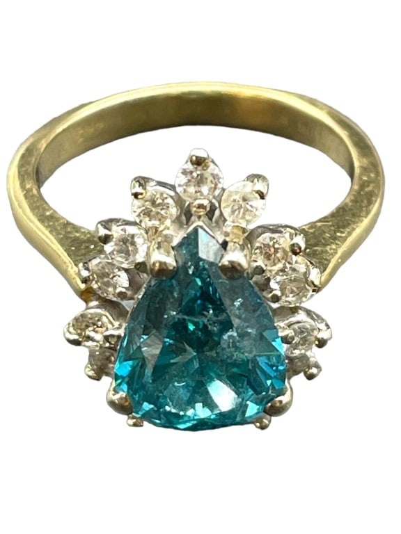 14K GOLD AND PEARSHPE BLUE DIAMOND RING SZ 5.5 (1 of 6)