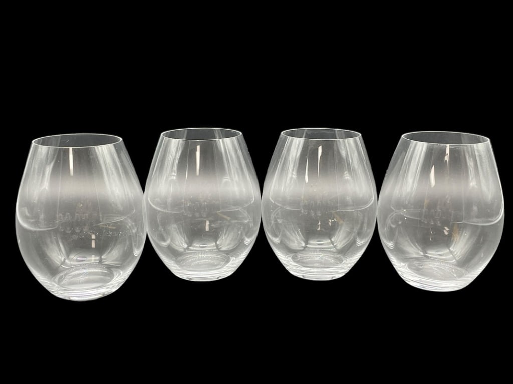 SET OF 4 RIEDEL STEMLESS CABERNET WINE GLASSES: SET OF 4 RIEDEL " THE O" STEMLESS CABERNET WINE GLASSES | WINE TUMBLER -1 OF 2 SETS AVAILABLE -VERY GOOD PRE OWNED CONDITION -DP6324ST