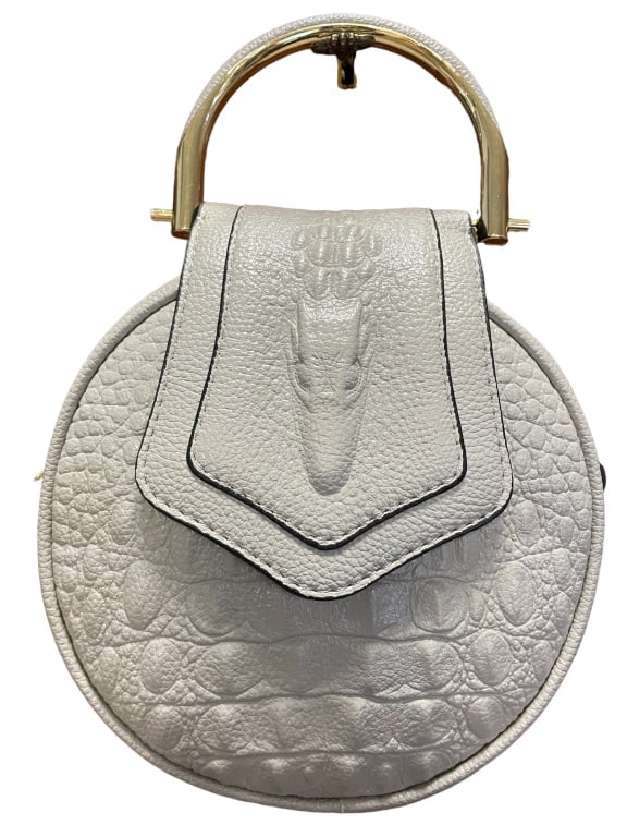 SMALL ROUND BEIGE FAUX LEATHER PURSE (1 of 5)