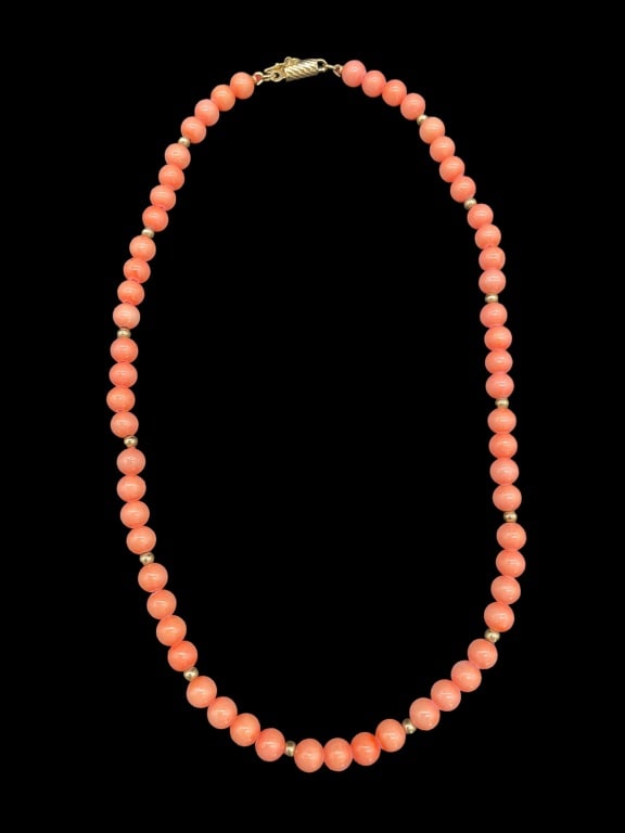 6.5 MM CORAL BEADED NECKLACE W/ 14k BEADS & CLASP (1 of 3)