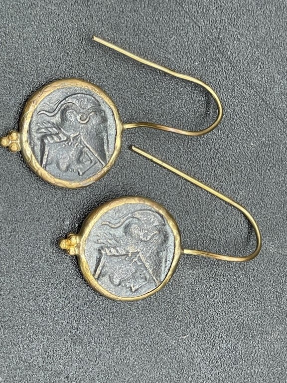 18K YELLOW GOLD ANTIQUE TURKISH COIN EARRINGS (1 of 4)