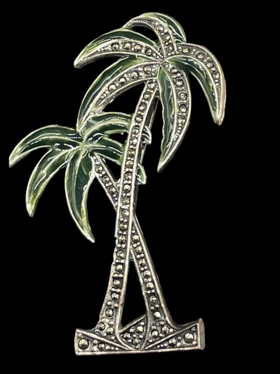 STERLING SILVER & MARCASITE STONES PALM TREE PIN (1 of 2)