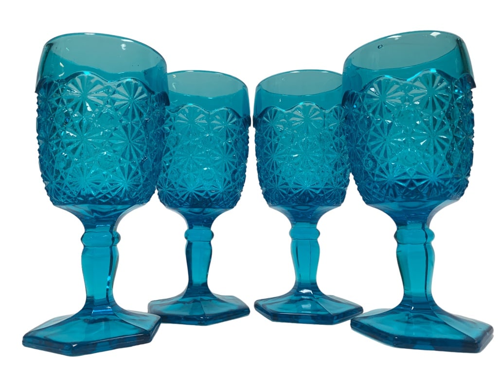 VTG L.E. SMITH DAISY GOBLET WINE GLASSES: VTG L.E. SMITH DAISY GOBLET WINE GLASS -SET OF 4-HEIGHT: 6-5/8IN-WIDTH: 3-1/8IN-JH060624
