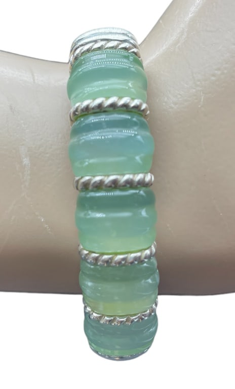 JUDITH RIPKA STERLING SILVER GREEN BRACELET CHRYSOPRASE: JUDITH RIPKA GREEN BRACELET CHRYSOPRASE -925 STERLING SILVER -JH061824 Bidders may pick up their items from the auction-house or have their items shipped. Some items qualify for in-house shipping. App