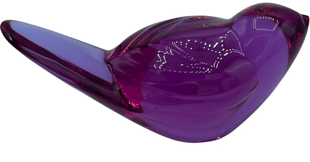 TITI BACCARAT PURPLE CRYSTAL BIRD: TITI BACCARAT PURPLE CRYSTAL BIRD -JH061724 Bidders may pick up their items from the auction-house or have their items shipped. Some items qualify for in-house shipping. Appointments are required for 