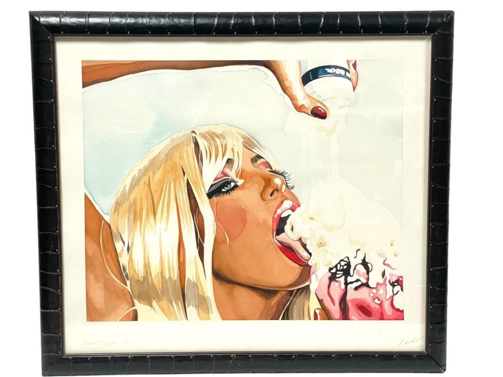 SEDUCTIVE FEMALE WITH WHIPPED CREAM WATERCOLOR 26" (1 of 5)
