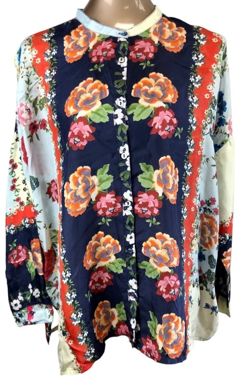 JOHNNY WAS BLUE/RED FLORAL PRINT SHIRT - SIZE M (1 of 3)