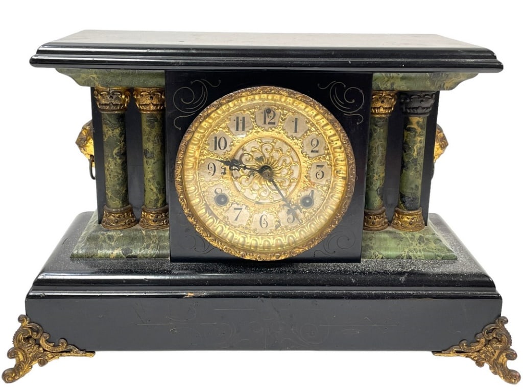 ANTIQUE LEXINGTON MANTLE CLOCK 15": ANTIQUE LEXINGTON MANTLE CLOCK | SETH THOMAS STLE COLLECTIBLE CLOCKS -11" X 15" X 6.5" APPROX -GOOD PRE OWNED CONDITION, MINOR WEAR -DP42924 Bidders may pick up their items from the auction-house or h