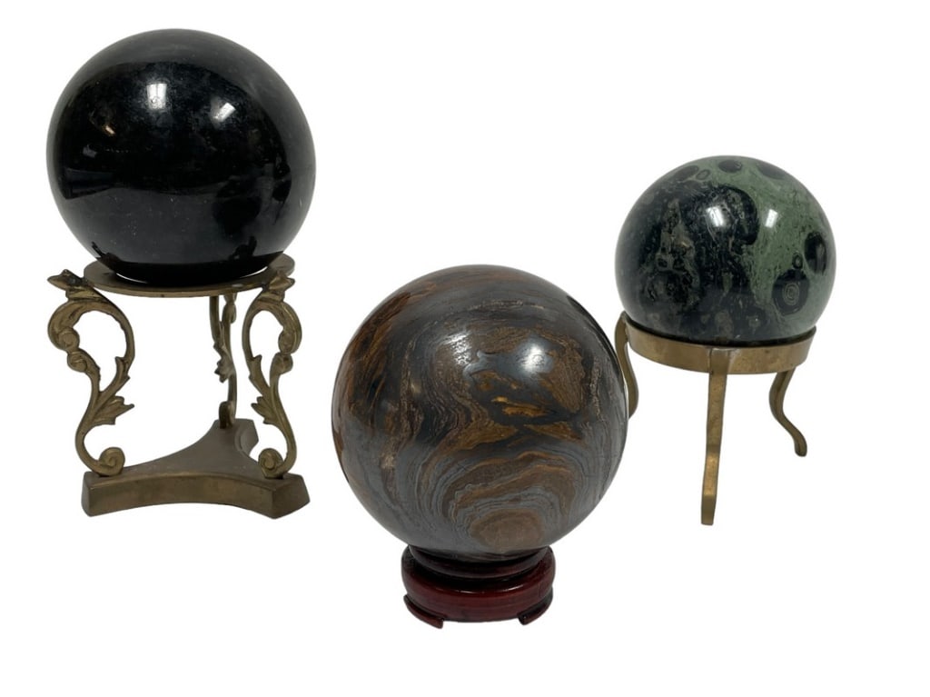 LOT OF 3  NATURAL AGATE STONE BALL SPHERES (1 of 9)