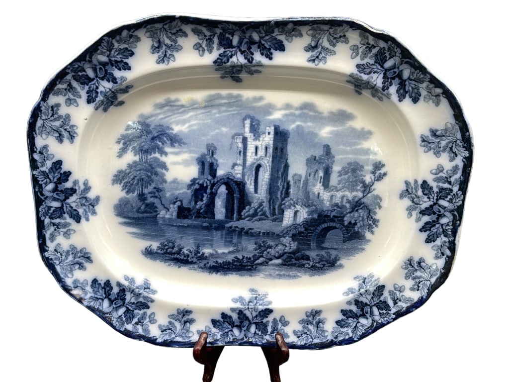 ANTIQUE BLUE AND WHITE SERVING PLATTER (1 of 4)