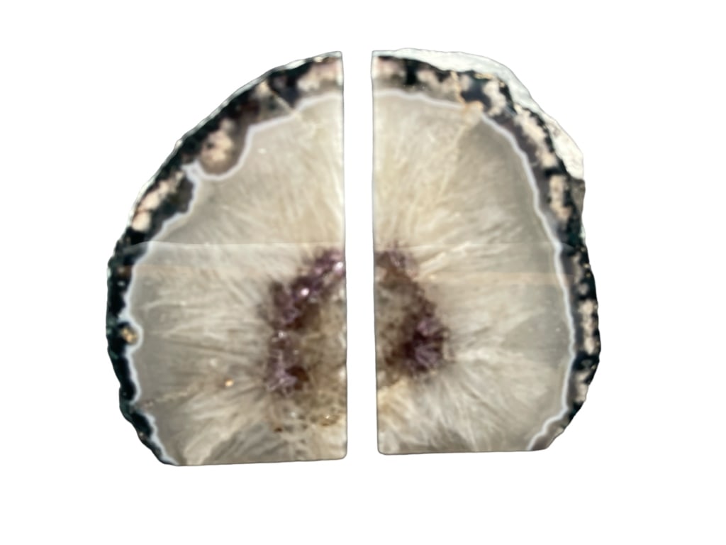 AGATE CRYSTAL VINTAGE BOOKENDS: AGATE CRYSTAL VINTAGE BOOKENDS