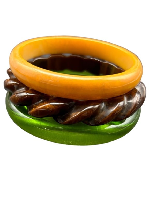 VINTAGE ACRYLIC COLORFUL 3P SET STACKABLE BANGLES (1 of 4)