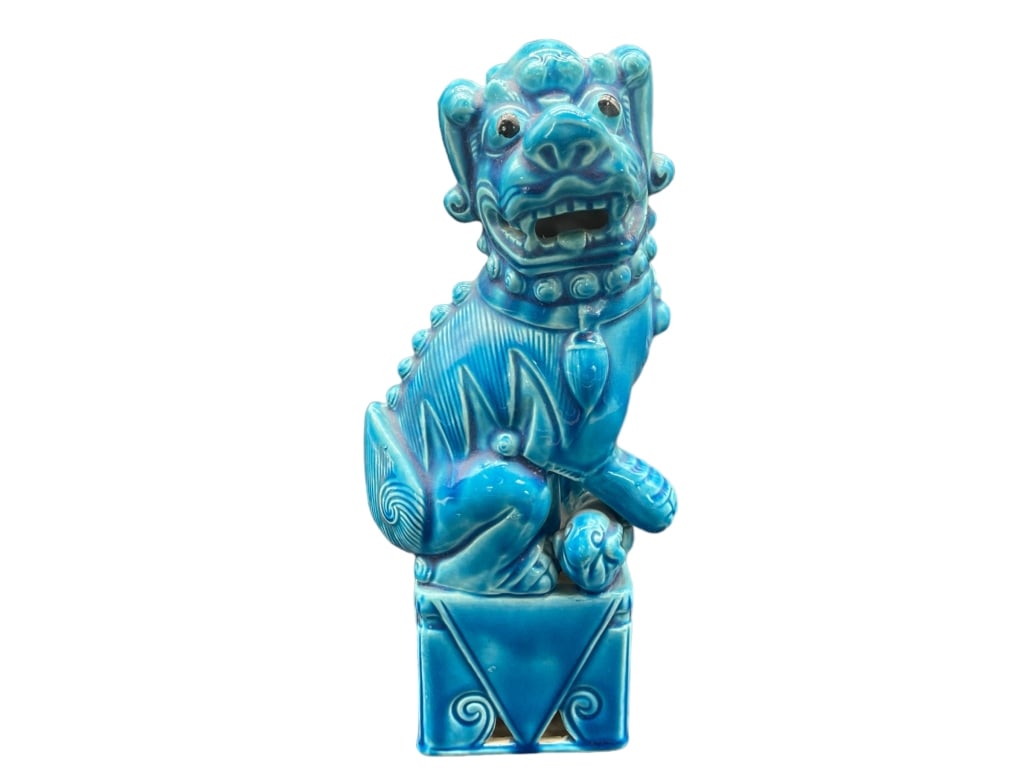 MID CENTURY TURQUOISE BLUE CERAMIC FOO DOG 9" (1 of 6)