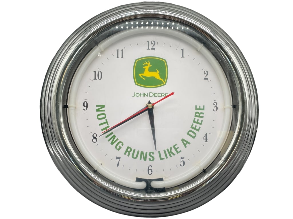 JOHN DEER NEON CLOCK: JOHN DEER NEON CLOCK -ITEM CONDITION VERY GOOD -MA062724