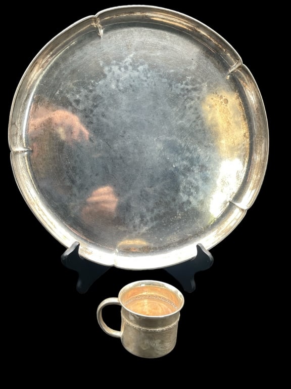 STERLING SILVER PLATTER AND CUP (1 of 4)