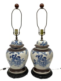 PAIR OF ASIAN BLUE & WHITE UNDERGLAZE LAMPS