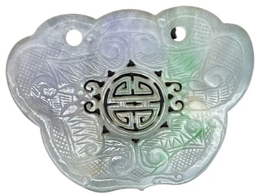 ANTIQUE HAND CARVED LILAC AND WHITE JADE PLAQUE