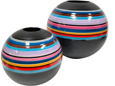 MARILYN KAY AUSTIN STYLE STRIPED BALL VASES 12"