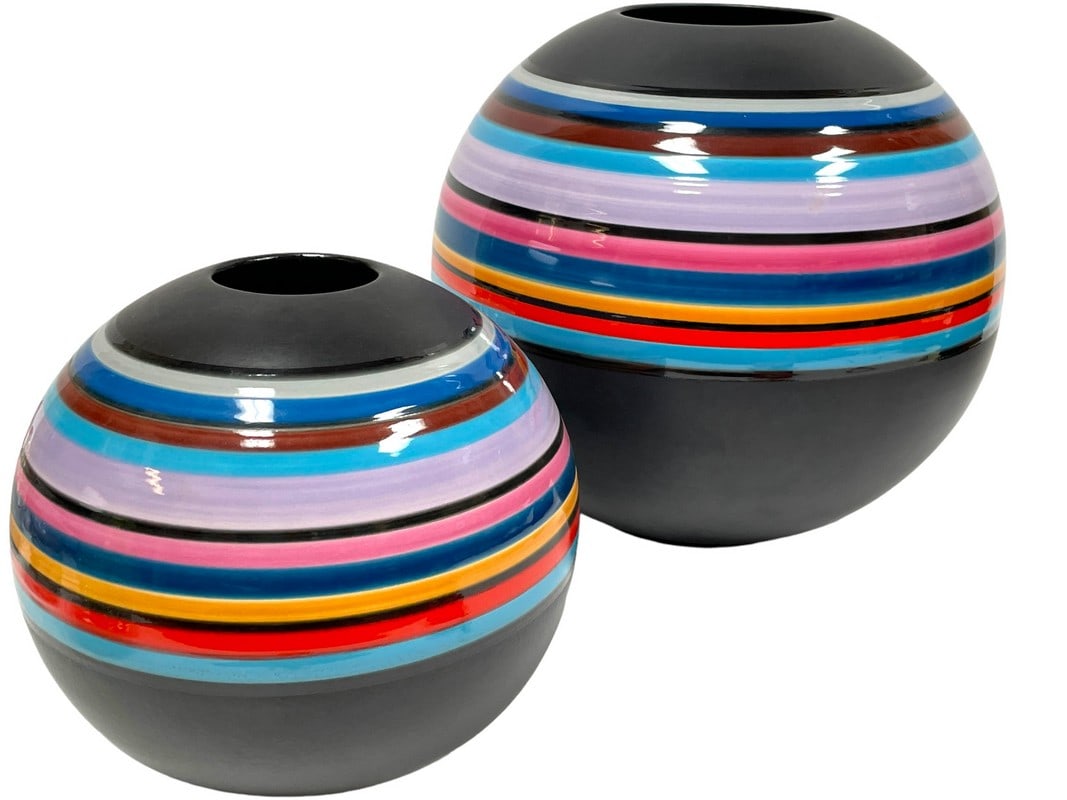 MARILYN KAY AUSTIN STYLE STRIPED BALL VASES 12" (1 of 8)